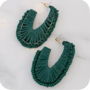Elegant Green Raffia Beaded Earrings